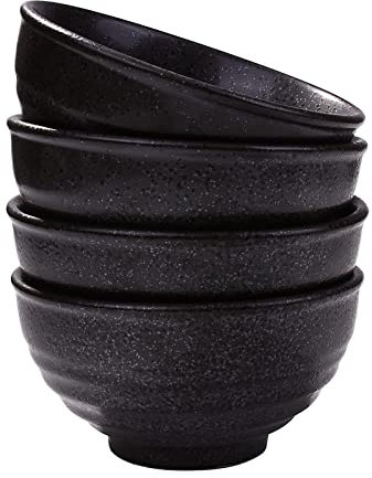 Swlthwen Japanese Black Rice Bowls Set of 4, Ceramic Asian Bowls Sushi Bowls for Rice, Oats, Soup, Snacks, Desserts