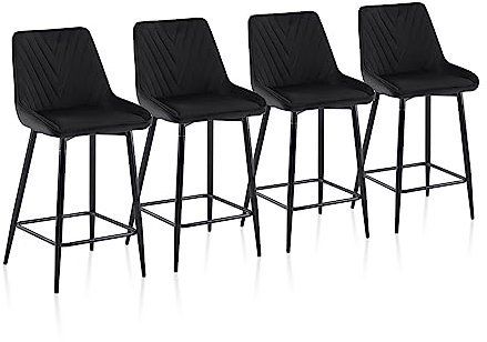 TUKAILAI Barhocker 4er Set 65cm, Barstühle Samt, Küchenhocker mit Rückenlehne Gepolstertem Sitz Metallbeinen Fußstütze, Tresenhocker Bistrohocker für Küche Bars Esszimmer Restaurants, Schwarz