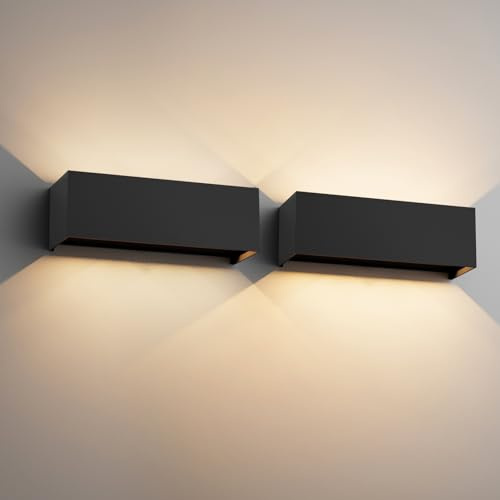 Klighten 30W utomhusvägglampa, svart, 2 st, utomhuslampa, vägg UP down, IP65, vägglampor inomhus/utomhus med justerbar strålvinkel, för vardagsrum, trädgård, varmvit 3000K Svart 2 st