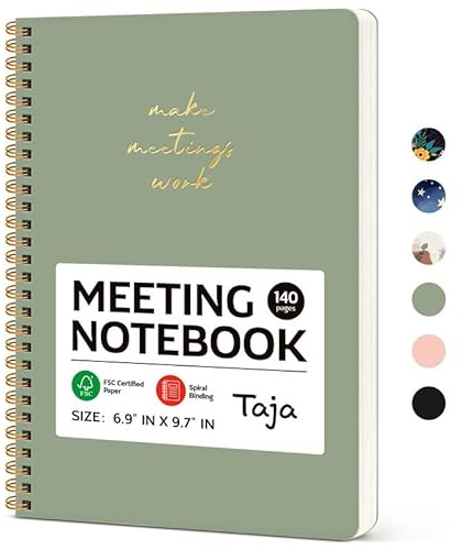 Taja Meeting Notebook for Work, Project Planner, 6.9 X 9.7, 140 Pages