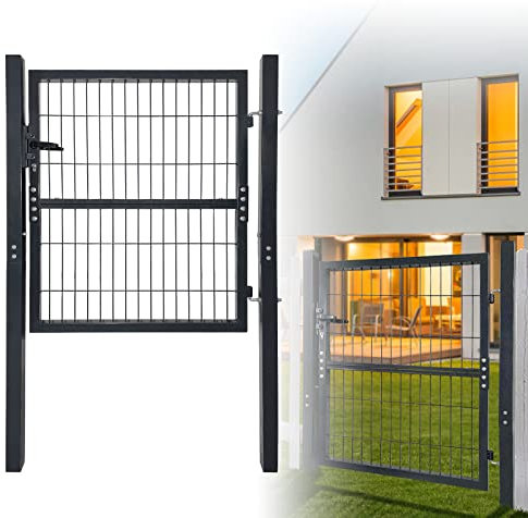 FIVMEN Valla doble para jardín, puerta de metal, 100 x 100 cm, puerta doble, incluye cerradura y cerradura