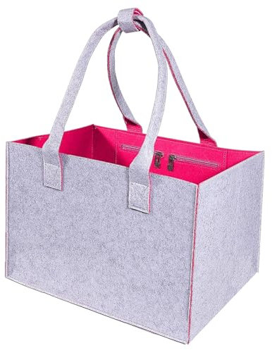 Einkaufstasche Filztaschen Shopper Faltbar Groß Tragetasche Shopping Bag Stabile Henkel mit Verschluss Einkaufskorb mit Innentasche Filz Tasche zum korb Einkaufen Kaminholz