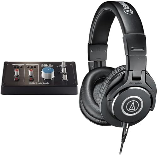 SSL Solid State Logic SSL2+, USB & Audio-Technica M40x Auriculares Profesionales para Monitorización en Estudio Negro