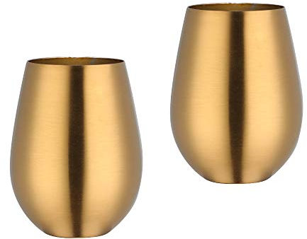 TEAHAHA Stainless Steel Stemless Wine Glass,500ml Metal Drinking Cups Set of 2,Unbreakable Outdoor Portable Wine Tumbler for The Pool, Camping,Cookouts, Travel,Father's Day, Oktoberfest (Gold)