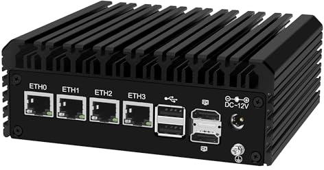 AIOPCWA N100 Mini PC-brandväggsenhet, fläktlös minidator med 4 portar 2,5 GbE i226-V LAN, OPNsense Micro PC DDR5 Barebone INTE RAM/SSD/OS, USB-C, 4K 3-Display, 2-NVMe, 2-SATA, TF