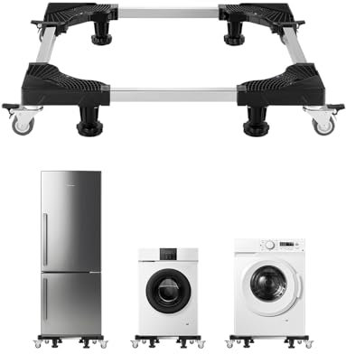 VEVOR Support de Machine à Laver Mobile, Capacité de Charge 500 kg, Base 8 Roues Pivotantes, 4 avec Freins, Chariot Déplace Meubles Réglable 698,5-899 mm, pour Réfrigérateurs, Sèche-Linge, Lave-Linge