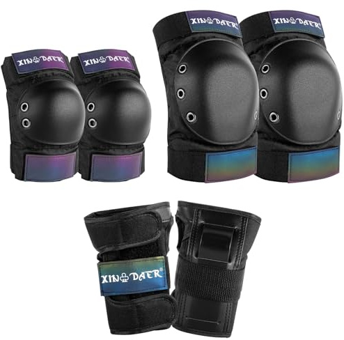 Knee and Elbow Pads Adult - (6 in 1) Knee Elbow Pads Wrist Pads with Drawstring Bag, Skating Protective Gear Set for Women & Men for Roller Skate, Skateboard, Bike Cycling, Scooter