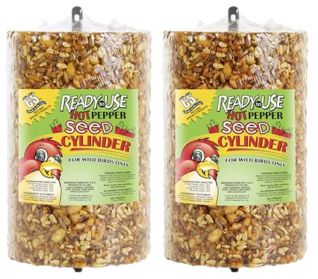 C&S Ready to Use Hot Pepper Bird Seed Cylinder, Spicy Wild Bird Outdoor Feeder with Hanger, 1.76 Pound Cylinder, 2 Pack
