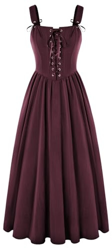 Scarlet Darkness - Robe de style Renaissance pour femme avec corset - Robe longue sans manches en dentelle A-Line, bordeaux, XXL