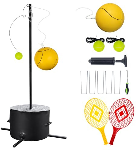 Tetherball Tennis&Tetherball Set,Heavy Duty Tetherball Equipment with Pole for Backyard,with 8.07 Feet Adjustable Height Pole,2 Tennis Balls,2 Rackets,1 Tetherball with Rope,Fun Family Lawn Game
