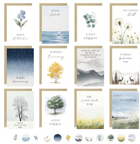 Thboxes Juego de 12 tarjetas de condolencia con sobre, tarjetas de condolencia, DIN A6, tarjetas plegables, tarjetas de condolencia, tarjetas de condolencia, tarjeta de condolencia, en tonos claros