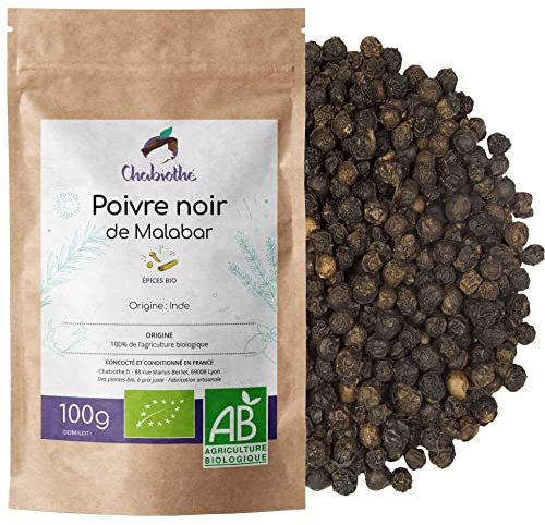 Chabiothé - Poivre noir BIO 100g - Malabar, Inde - épice grains entiers
