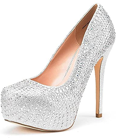 DREAM PAIRS Escarpins Femme Talon Haut Sexy, Chaussures Plateforme Élégantes à Talon Aiguille Fin, Escarpins pour Soirée, Mariage, Fête, Party,Size 39,Brillant/Argent,Swan_30