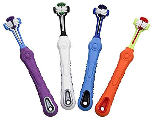 Orgrimmar 3-Sided Pet Toothbrush Dog Toothbrush Removing Bad Breath Tartar Cleaning Mouth Pet Dental Care Cat Cleaning Mouth (4 Count (Pack of 1))