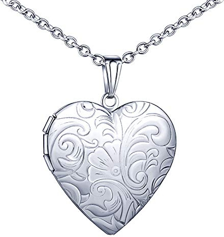 MicLee collana da donna con ciondolo a forma di cuore, con foto carta da parati in acciaio inox, ciondolo a forma di cuore, con confezione regalo e biglietto di auguri inossidabile, colore: argento