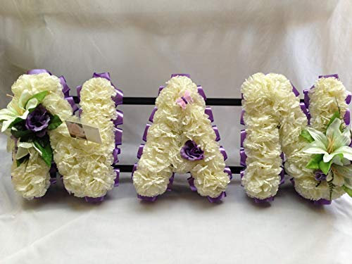 Silky Bouquets Nan Artificial Silk Funeral Flower Tribute Any 3 Letters Memorial (Purple)