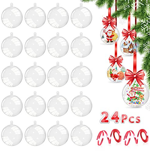 Aurasky Klar Weihnachtskugeln zum Befüllen, 24 pcs Befüllbare Weihnachtskugeln Durchsichtig Baumschmuck, Plastikkugel Acrylkugeln 8 cm, DIY Christbaumkugeln, Christmas Decoration Kugeln