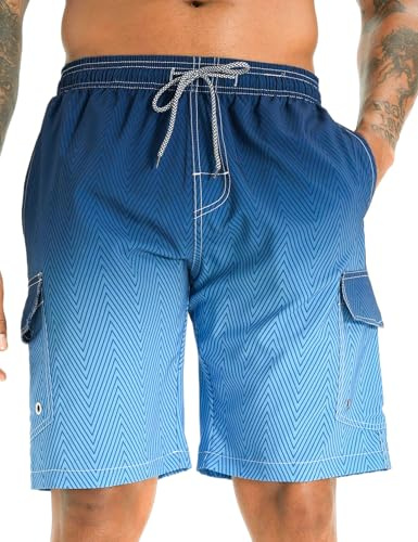 APTRO Men's Swim Trunks Swimming Shorts Board Shorts Quick Dry Beach Shorts Big and Tall Swim Shorts Gradient Navy Cargo MK182 3XL