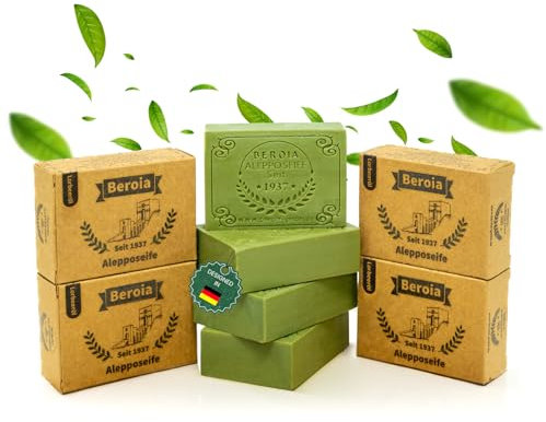 Beroia® Originale Aleppo Seife 4x 125g traditionell & handgemachte Duschseife für Haut & Haar | Olivenölseife Handseife Stückseife Naturseife Naturkosmetik | vegan | Lorbeeröl