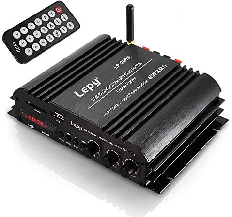 Fasizi LP-269S Amplificatore Bluetooth 2 canali HiFi Stereo 45W Lettore multimediale con alimentatore 5A per Auto Motor Amp - Nero