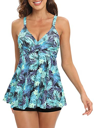 Adigaber, tvådelad baddräkt för kvinnor, topp, kors, blomtryck, badklänning, magkontroll, tankini med pojkshorts.