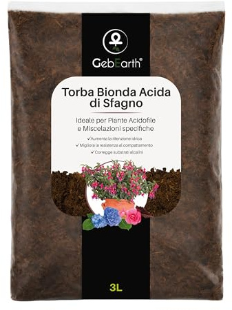 GebEarth® | Torba Bionda Acida di Sfagno【3L】 | Ideale per Ortensie, Azalee, Mirtilli e Piante Carnivore | Torba bionda Fibrosa e pH Acido per una Crescita Sana.