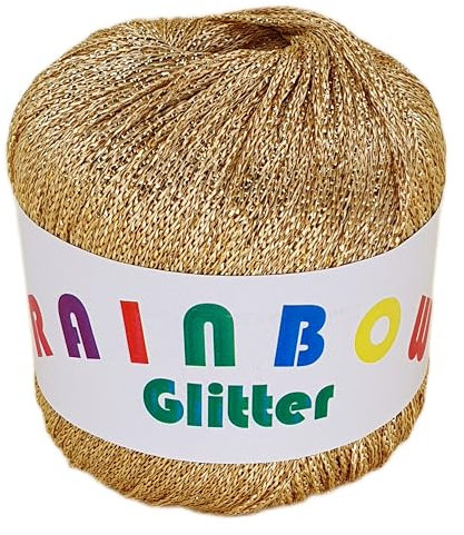 Rainbow Glitter - Glitzer-Bändchengarn auf 25 Gramm Knäuel in der Farbe Gold