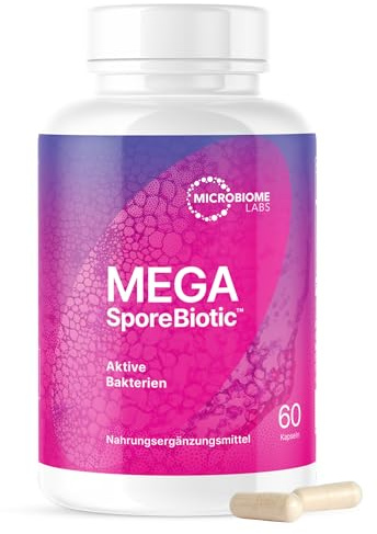 Microbiome Labs MegaSporeBiotic – Sporenbasiertes Probiotikum mit 4 Bacillus-Stämmen, aktive Bakterien für Männer & Frauen, vegan, zur Unterstützung der Darmflora, lagerstabil, 60 Kapseln