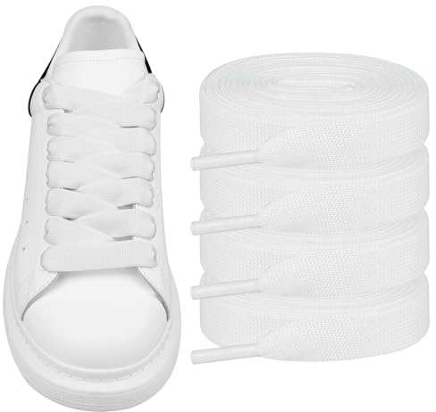 Endoto 2 Paia Lacci per Alexander McQueen Scarpe, Stringhe Laces di Ricambio Piatti per Mc Queen Sneaker - Bianco,45 Pollici