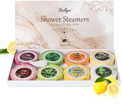 Liillya Vaporizzatori da Doccia Aromaterapia Confezione da 8 Bombe da Doccia con Olio Essenziale Naturale Spa Domestica Compresse Vaporizzatrici da Doccia Sollievo dallo Stress Cura di Sé Rilassamento