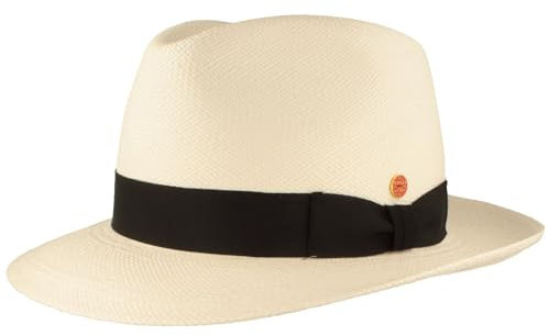 Mayser Albenga Panama Bogart Hat Panama Hat Straw Hat Summer Hat Sun Hat Men – Made in the EU with Grosgrain Ribbon, Spring Summer, White-bleached, 62