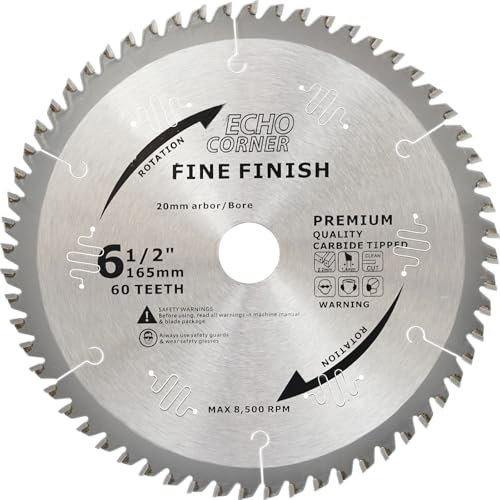 Echo Corner Lama per sega circolare da 165 mm, 20 mm, foro da 16 mm, 60 denti per motosega circolare, telaio in legno MDF, impiallacciatura di plastica, laminato, compatibile con Dewalt, Makita, Ryobi