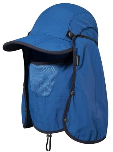 Gorra de Sol de Pesca Plegable con Solapa para el Cuello y Cubierta Facial Protección Solar Gorra de Béisbol Fresca Ajustable Cubierta Removible Sombrero para Pesca Jardinería Agricultura Azul