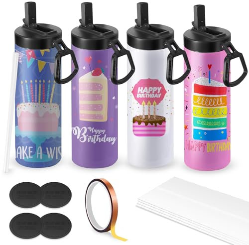 Cafultgo Paquete de 4 vasos de sublimación Leere Tassen Wasserflasche de 20 onzas Weißer gerader Edelstahl Tumbler mit Metallstroh und Deckel für Tumbler Heat Press Machine Sublimation Print (4