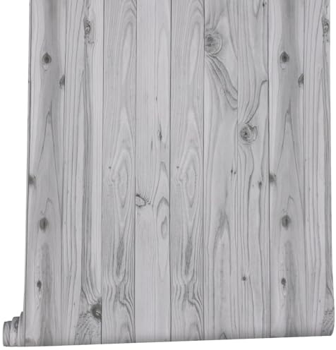 Arthome Auto Adhésif Papier Peint Gris Bois,40cmx3m Naturel Bois Grain rayé Rustique Autocollant Film Amovible Imperméable Vinyle Papier peint pour meubles