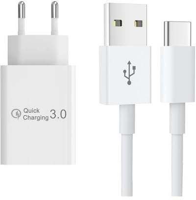 JZK Cargador Rápido USB C de 18W para Xiaomi, Cargador de Pared QC 3.0, Cable de Carga Rápida Tipo C Adaptador de Viaje, Enchufe de Fuente de Alimentación para Smartphone para Redmi Mi Note 12