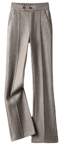 Pantaloni di lana da donna, autunno e inverno, con elastico in vita, pantaloni svasati, alla moda, caldi e comodi, Caff, S