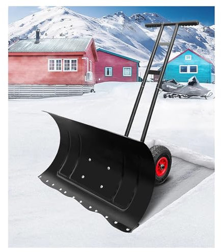 Snöplog snöborttagningsspade, kraftig snöplog, 76 cm snöskyffel, metallsnöspade, snöborttagningsinstrument, med hjul, snöspade med handtag, långt handtag för uppfart, gångvägar, gard