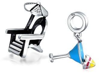 Tropisk semester solstol cocktail dryck fågel papegoja simmare simglasögon solglasögon flip flop sandal ananas strand palm berlock hänge .925 sterlingsilver passar europeiskt armband, Metall, Ingen