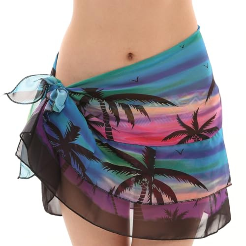 Pareos Playa Mujer, Corto Pareo Sarong Ropa de Playa de Doble Capa Ruffles Bikini Sarong Envoltura para Viajes Natación Vacaciones de Verano Piscina de Playa (Rosa y Azul)