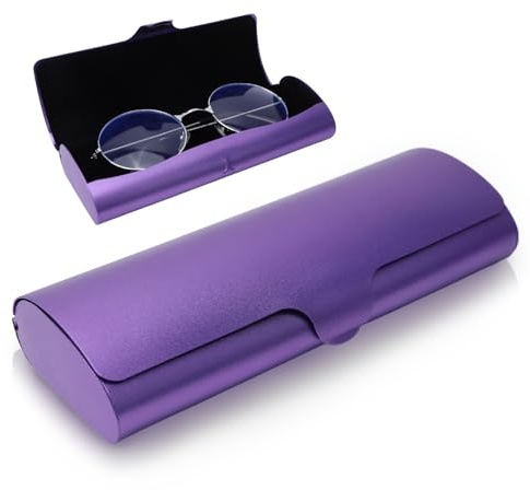 Hifot Aluminium Glasses Case, Slim Reading Glasses Case, Portable Purple Eyeglass Spectacles Protection Hard Shell Case
