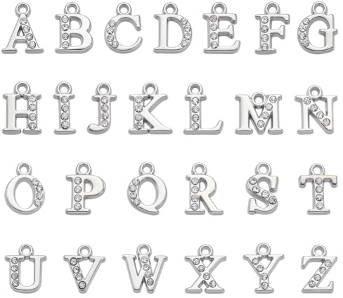 CRAFTYMELODY 52 Stück 26 Stile AZ Alphabet Buchstaben Anhänger Legierung Strass Anhänger Platin Schiebe Glitzer Armbänder Anhänger Zur Schmuckherstellung
