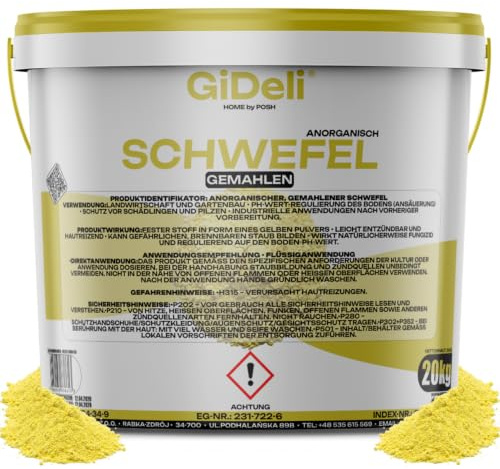 GiDeli Azufre en polvo 20 kg en cubo - Fertilizante de azufre para acidificar