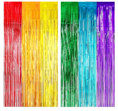 Augesak Lametta Vorhang Regenbogen Glitzer, 2 Stück Glitzervorhang Lametta Bunt Party Vorhang Deko, Folien Fransen Lamettavorhang Fotowand Hintergrund für Geburtstagsfeier Regenbogen Fasching Party