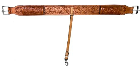 Hulara Western Carved Leather Rear Flank Back Saddle Girth Cinch Belt with Bucking Strap Comfytack |Premium Flank Cinch Belt Leather Horse Girth, Tan