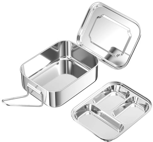 Dromzen Fiambrera de Acero Inoxidable, Loncheras, Lonchera Lunch box, Contenedores Bento, Caja de Comida, Cajas Almacenamiento Contenedor de Aperitivos con Compartimentos para el Trabajo, Picnics