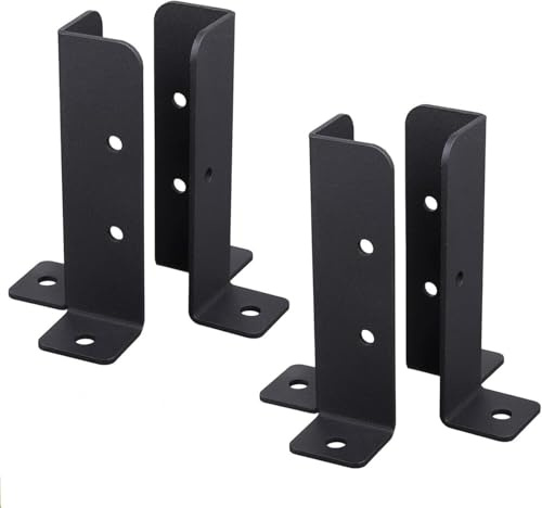 Kit de Base de Poste de Madera Ajustable de Alta Resistencia - Anclaje de Suelo de balaustre de Cubierta de Hierro Negro for pabellón Exterior, Cerca,(4pcs)