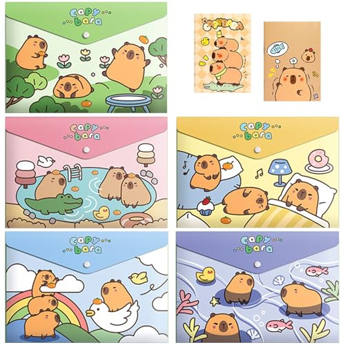 JYJLLM Porte-documents A4 avec design Capybara - Classeur en plastique étanche pour bureau et maison - Avec 2 carnets