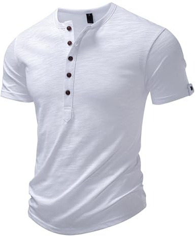 Henley T Shirt Mens Short Sleeve Muscle Fit Summer Grandad Collar Shirts Tops Casual Smart