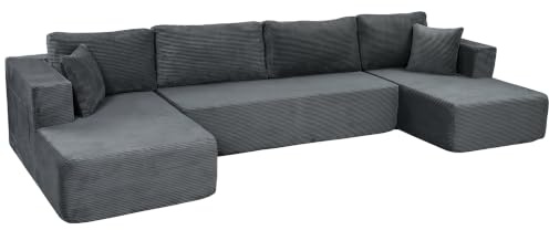 HOMCOM Canapé Modulaire en U Compressé 4 Places 2 Méridiennes Gris | Canapé d'angle Convertible, 6 Coussins, Accoudoirs avec Poches Latérales, sans Montage, pour Salon Chambre